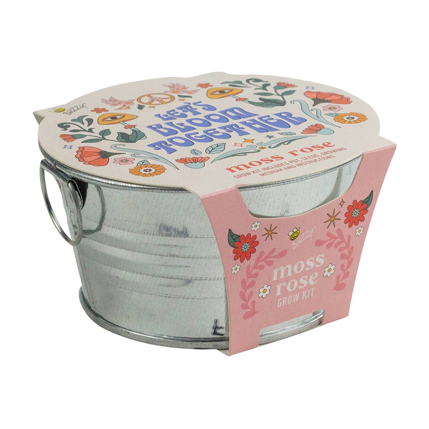 Buzzy Seeds Mini Galvanized Basin - Moss Rose Grow Kit