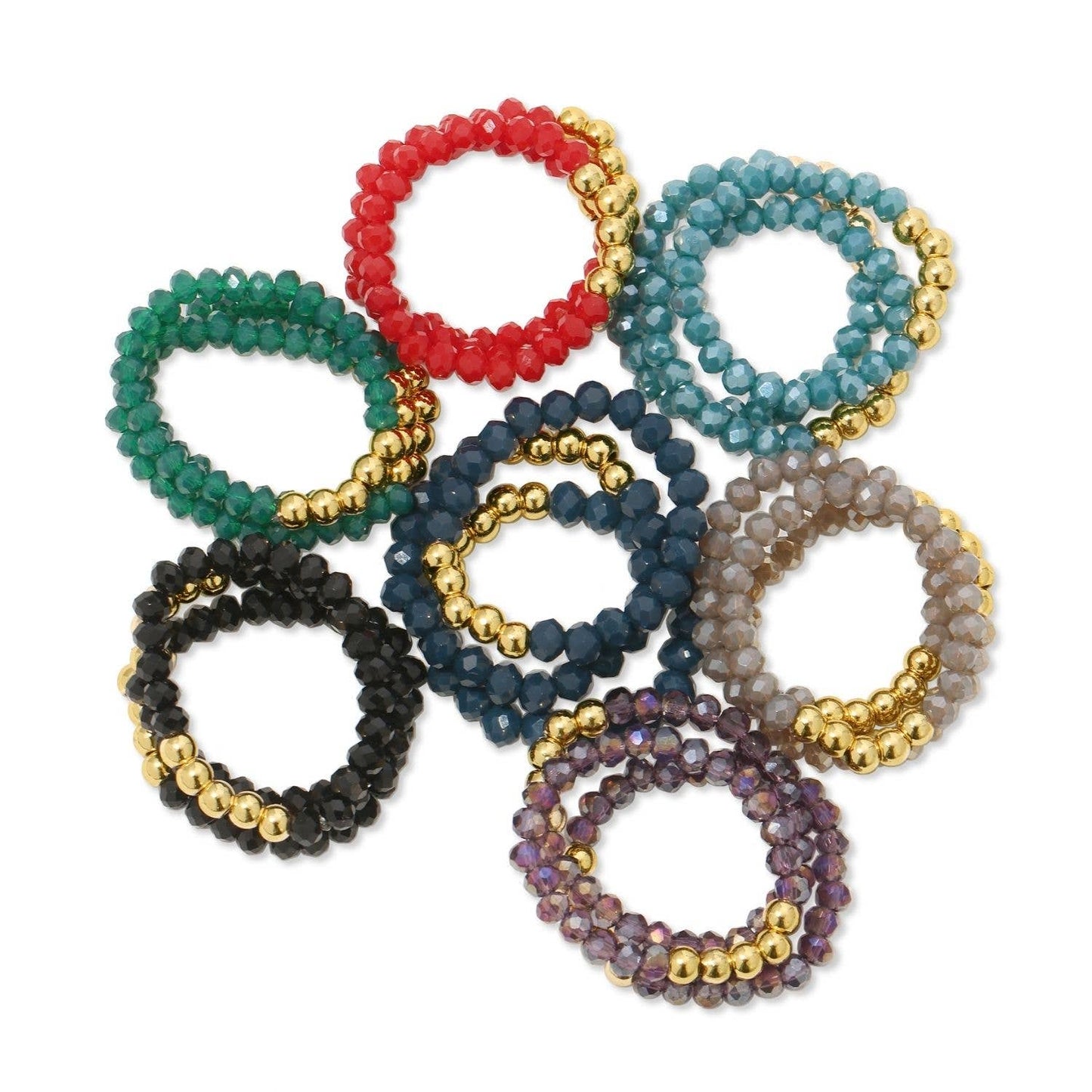 Asst/24 Stretch Crystal Rings With Bead Accents