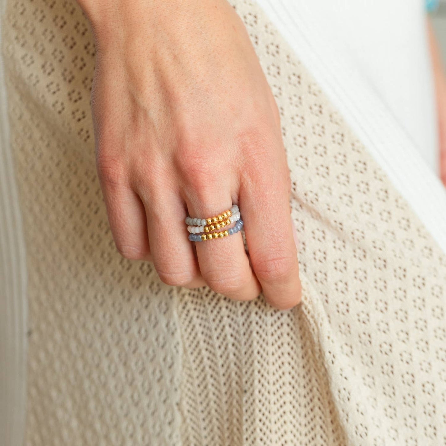 Asst/24 Stretch Crystal Rings With Bead Accents