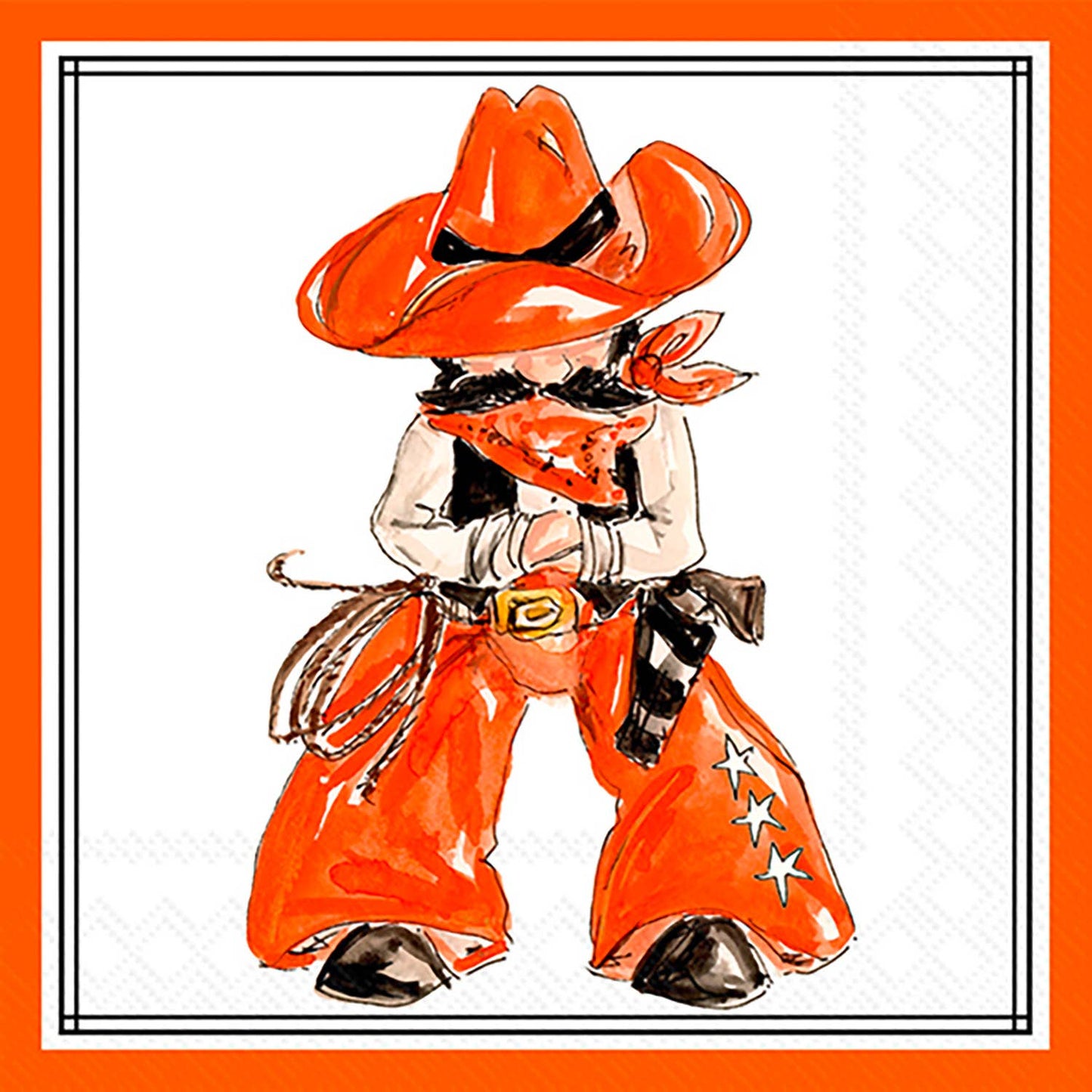 Paper Cocktail Napkins 20 Ct Orange Cowboy Hometown Pride