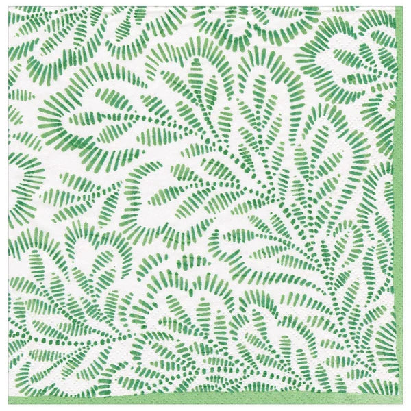 Block Print Green Leaves Cocktail Napkin