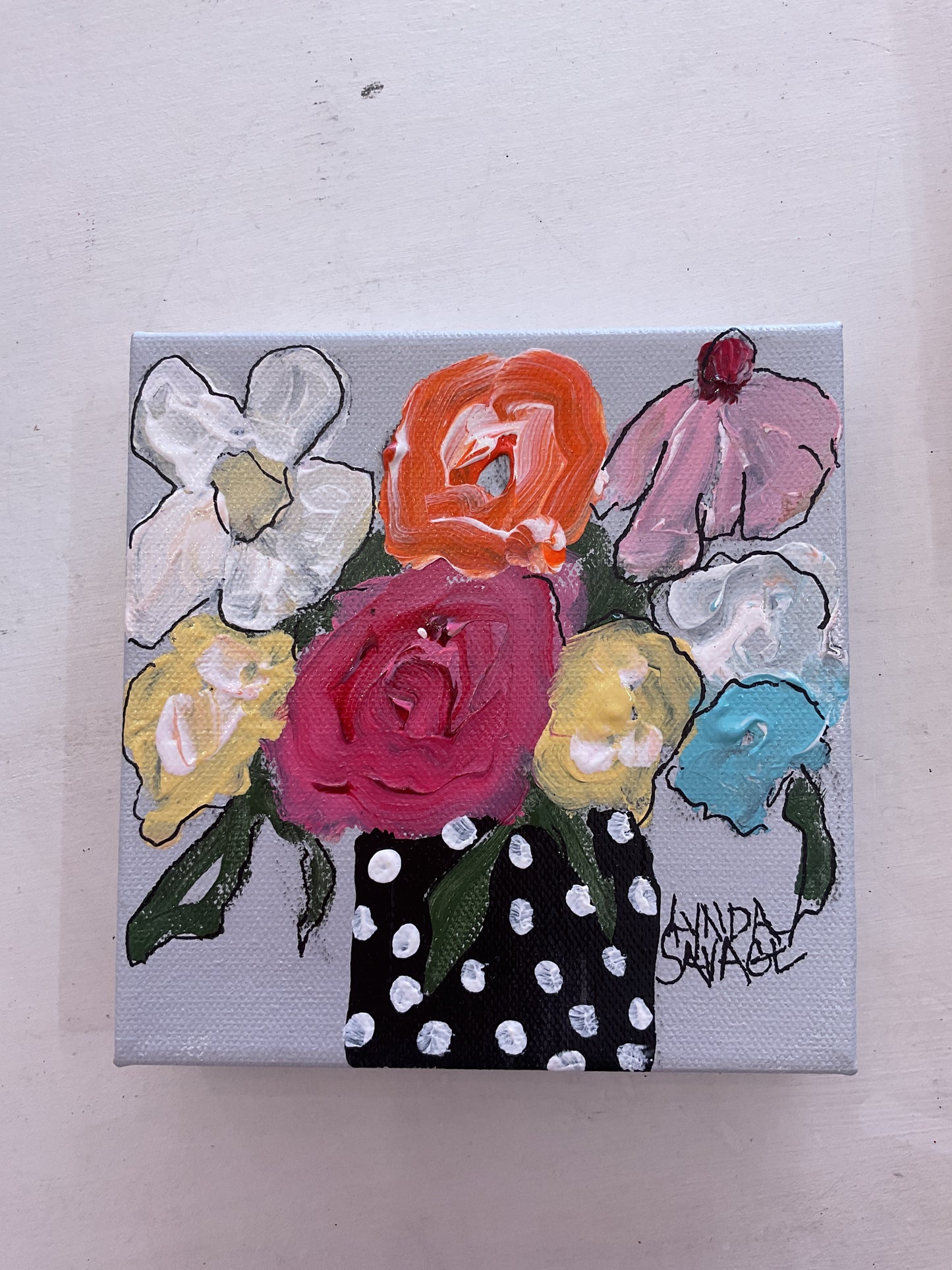 LS 6”x6” Floral original acrylic artwork by Linda Savage