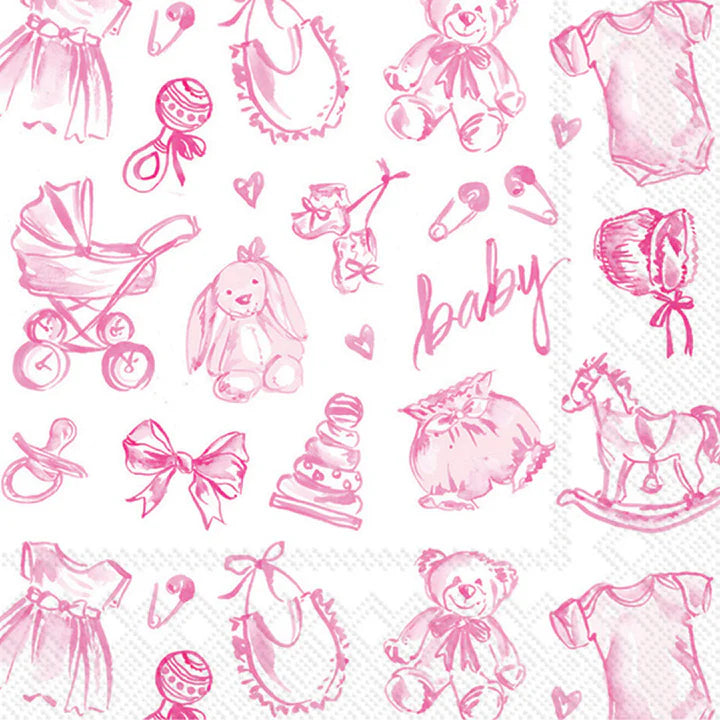 Baby Toile Pink Cocktail Napkin