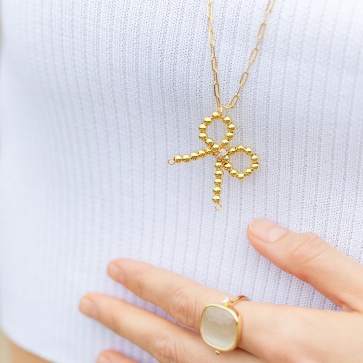 Long Beaded Bow Necklace