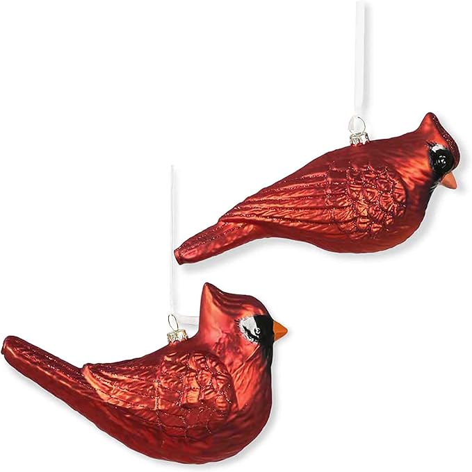 Red Glittered & Beaded Blown Glass Cardinal Ornament