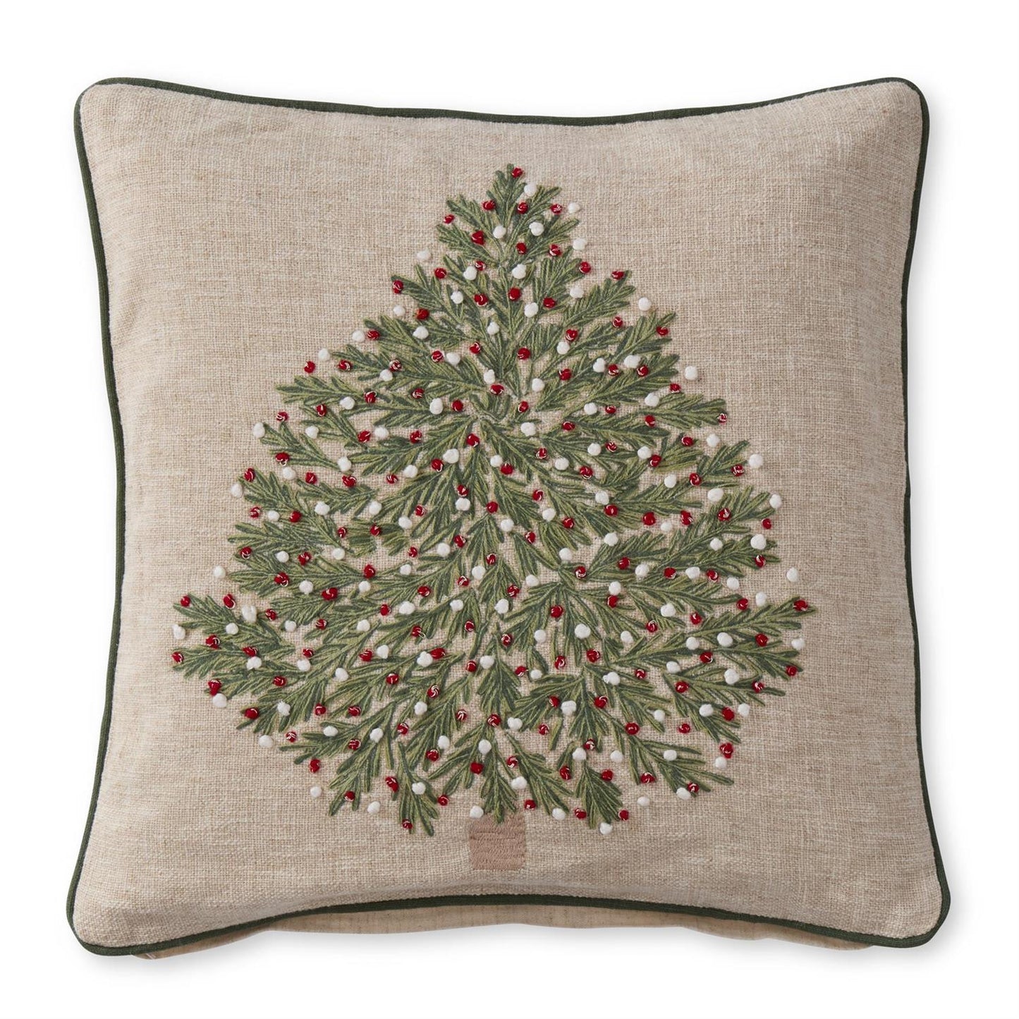 Tan Christmas Tree Pillow w/Red & White
Ornaments