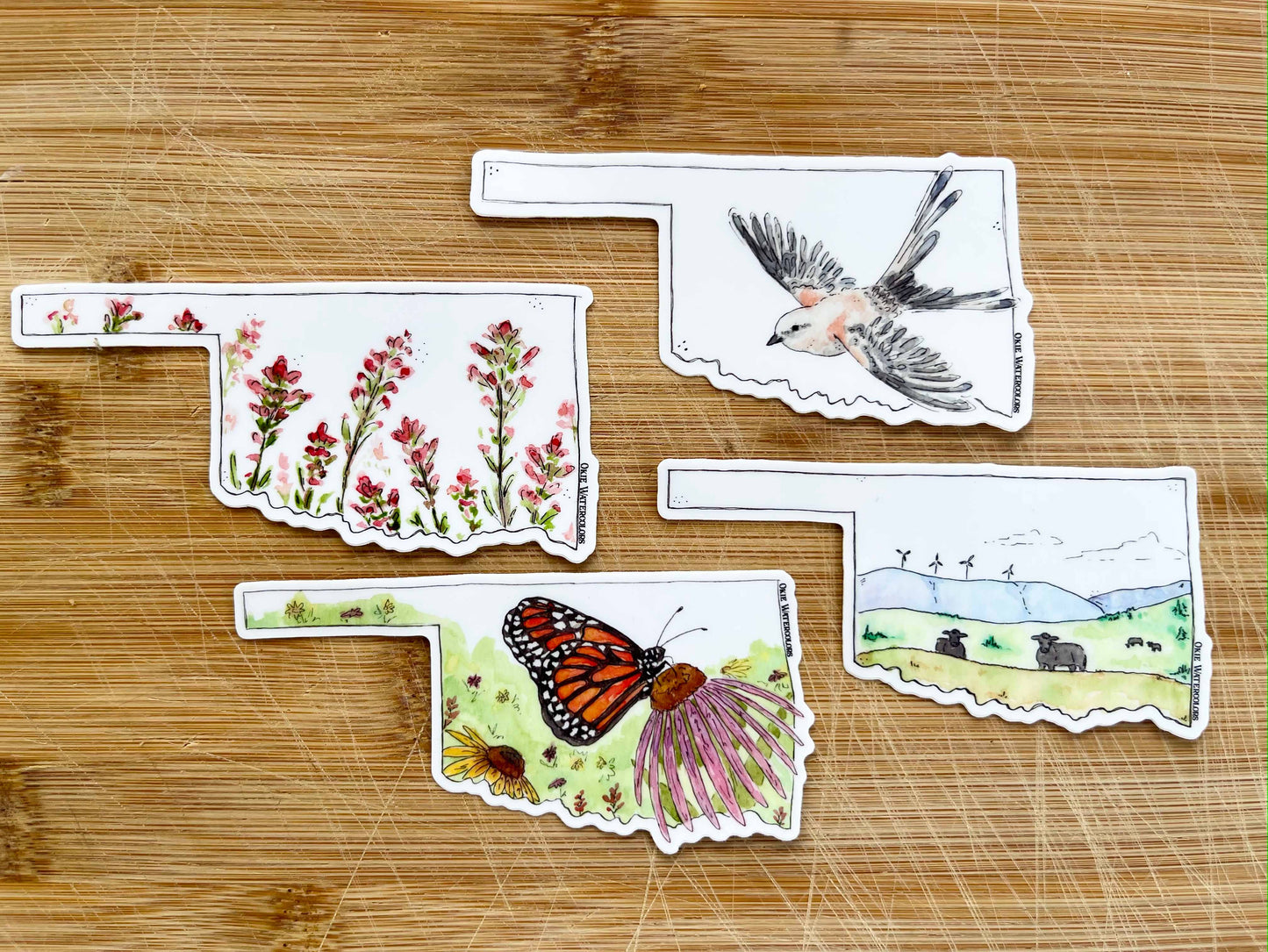 Oklahoma State Landscape Watercolor 4" Vinyl Sticker