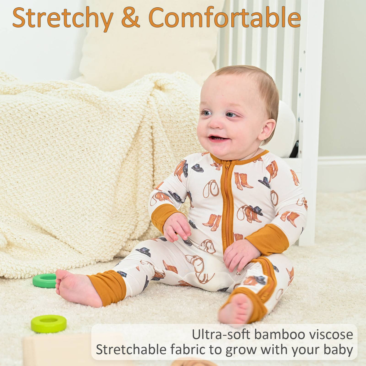 Life Is Better In Boots  Baby Bamboo Pajamas, 2-Way Zipper