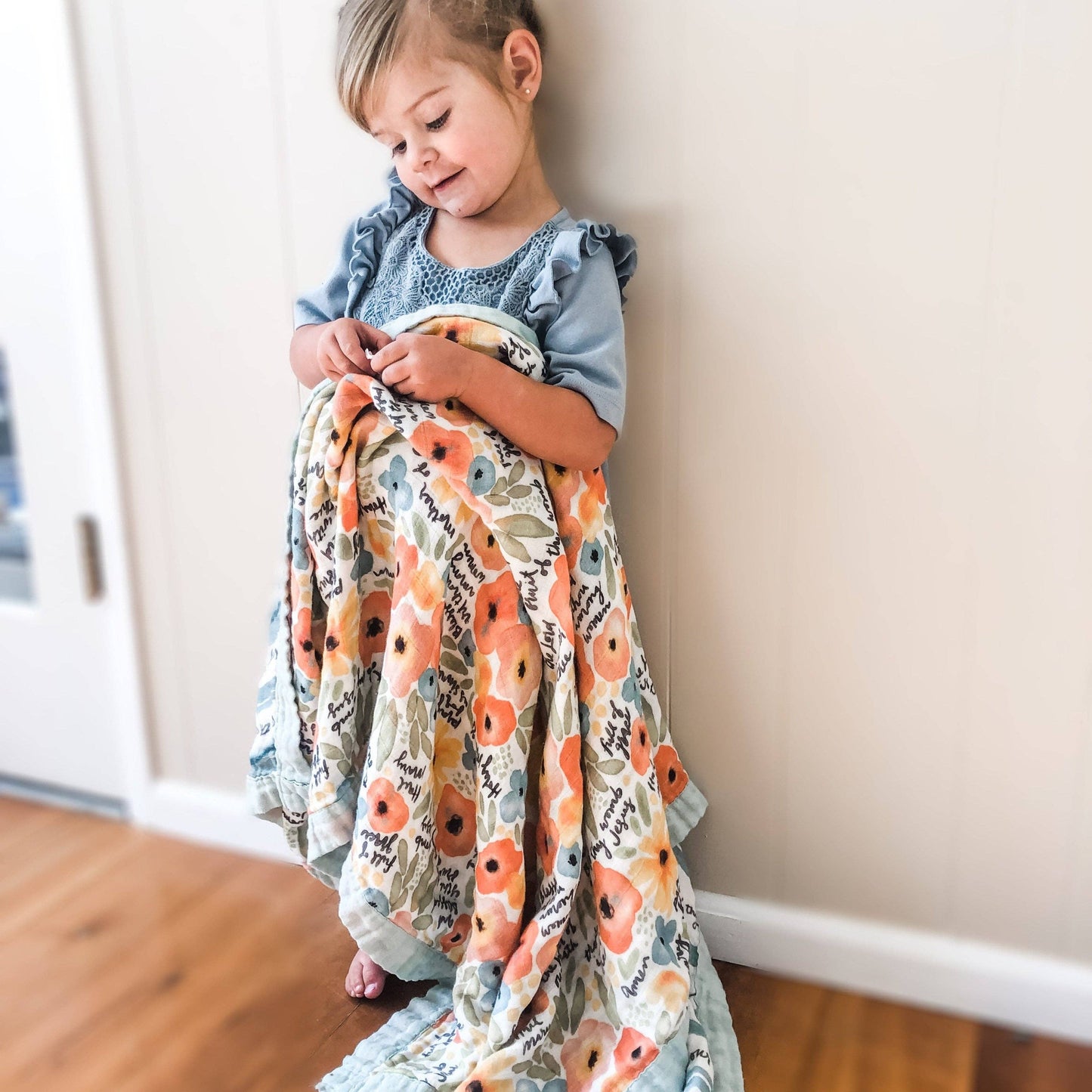 Catholic Luxury Double Sided Muslin Blanket - Watercolor Hail Mary