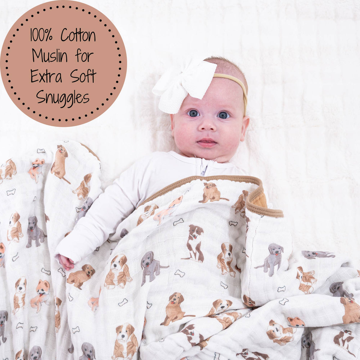 Puppies Baby Toddler 100% Cotton Muslin Blanket  47"x47"