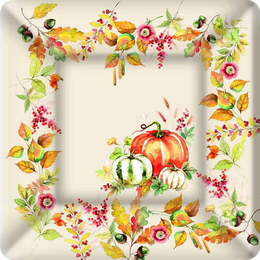 10" Square Paper Plates Pack Of 8 Plates Pumpkin Love cream