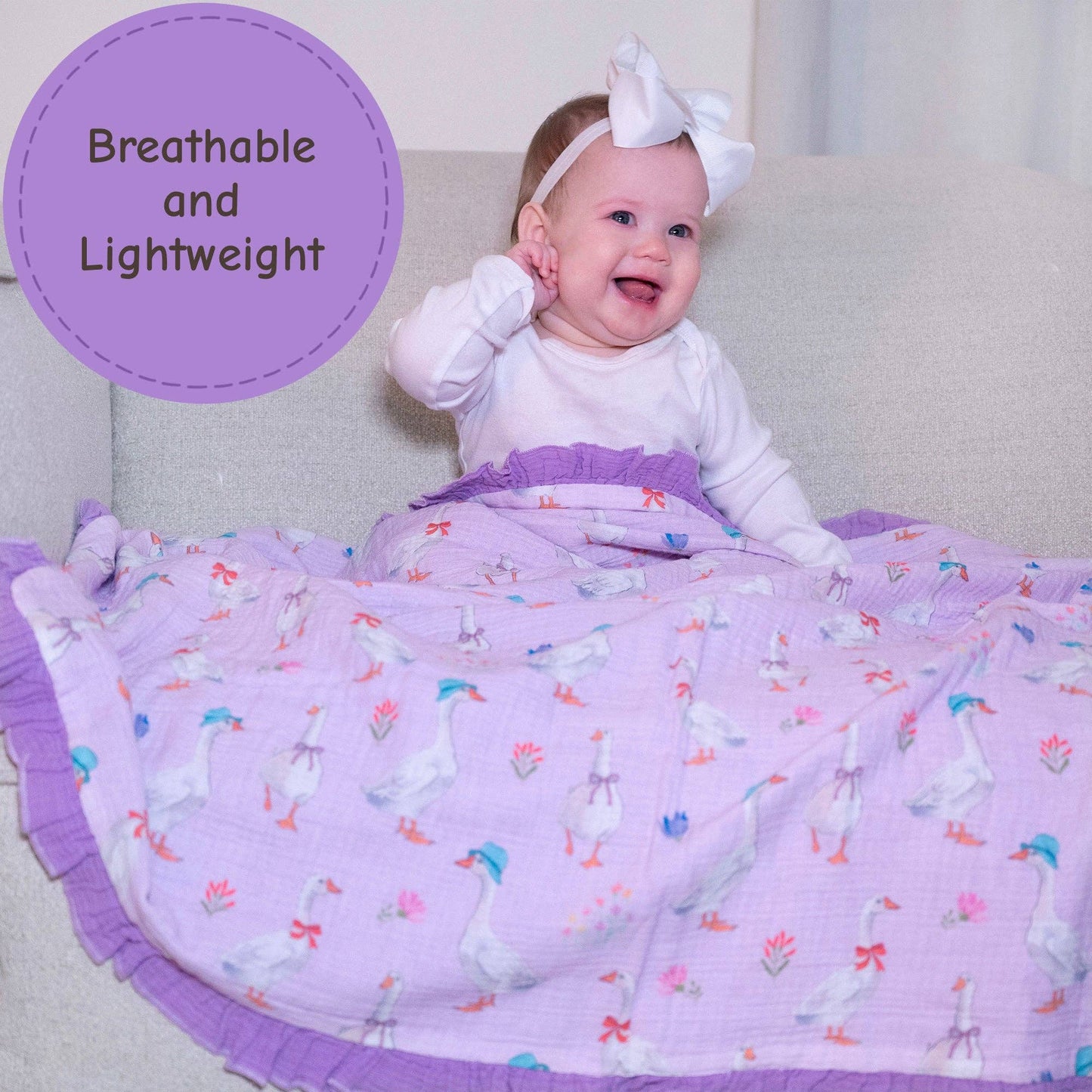Muslin Quilt Baby & Kids Ruffle Blanket Goose Parade