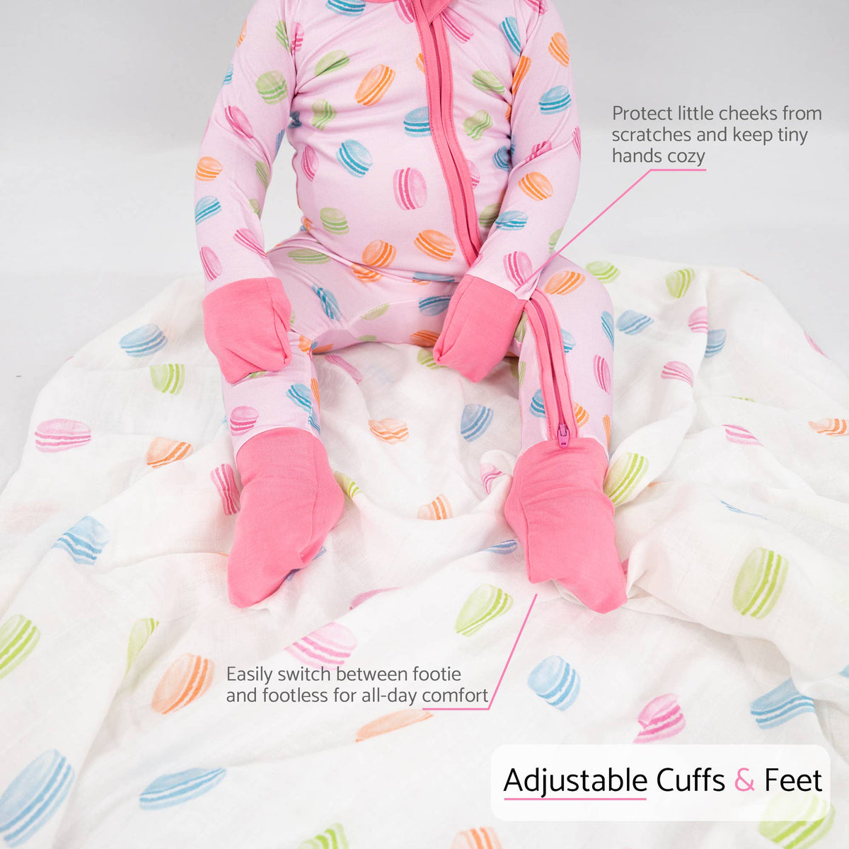 Le Macaron Baby Bamboo Pajamas , 2 Way Zipper