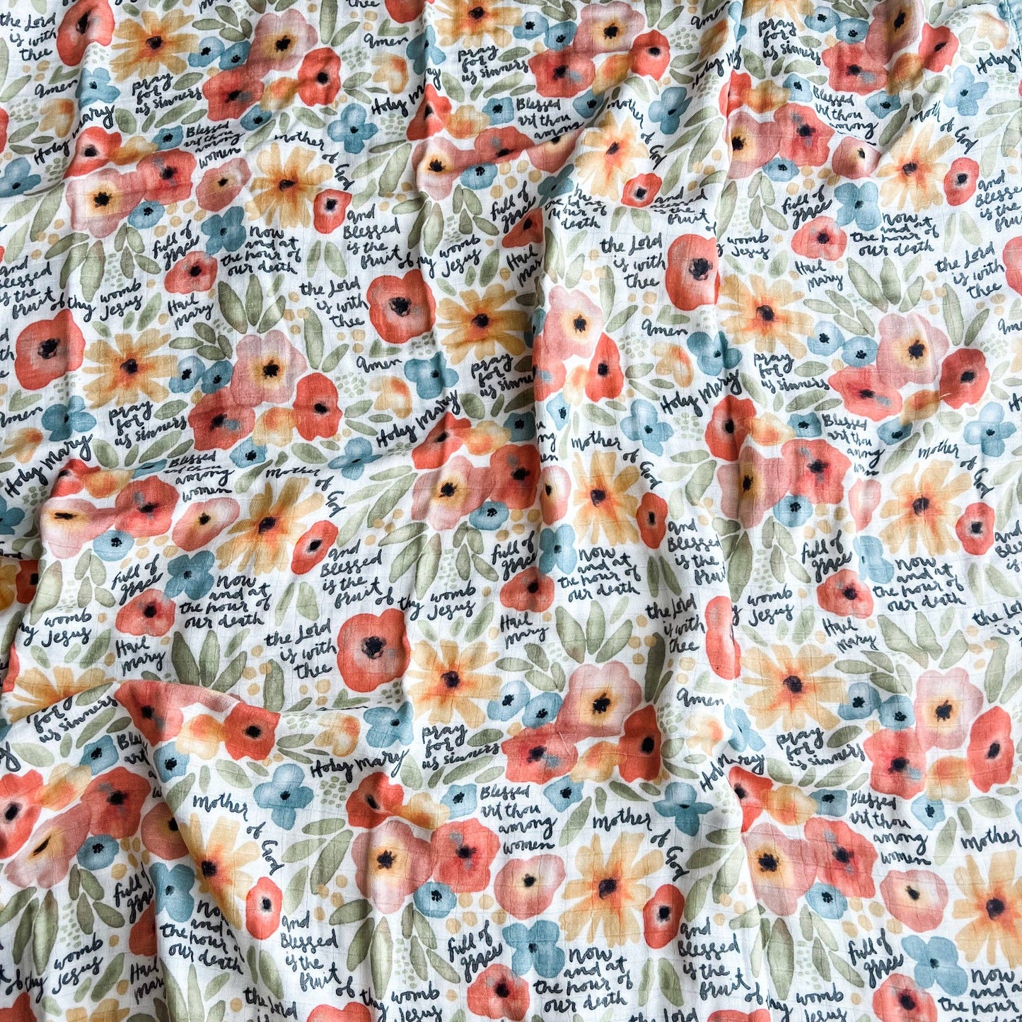 Catholic Luxury Double Sided Muslin Blanket - Watercolor Hail Mary