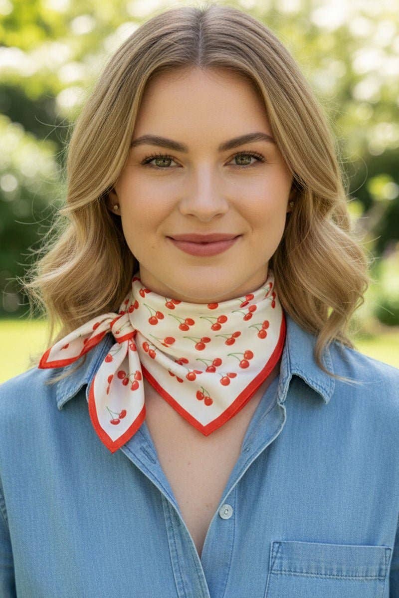 Cherry Season Square Satin Scarf