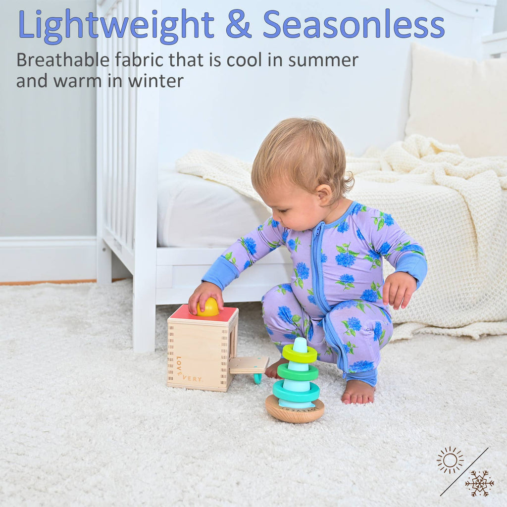 You Had Me At Hydrangea Baby Bamboo Pajamas, 2 Way Zipper