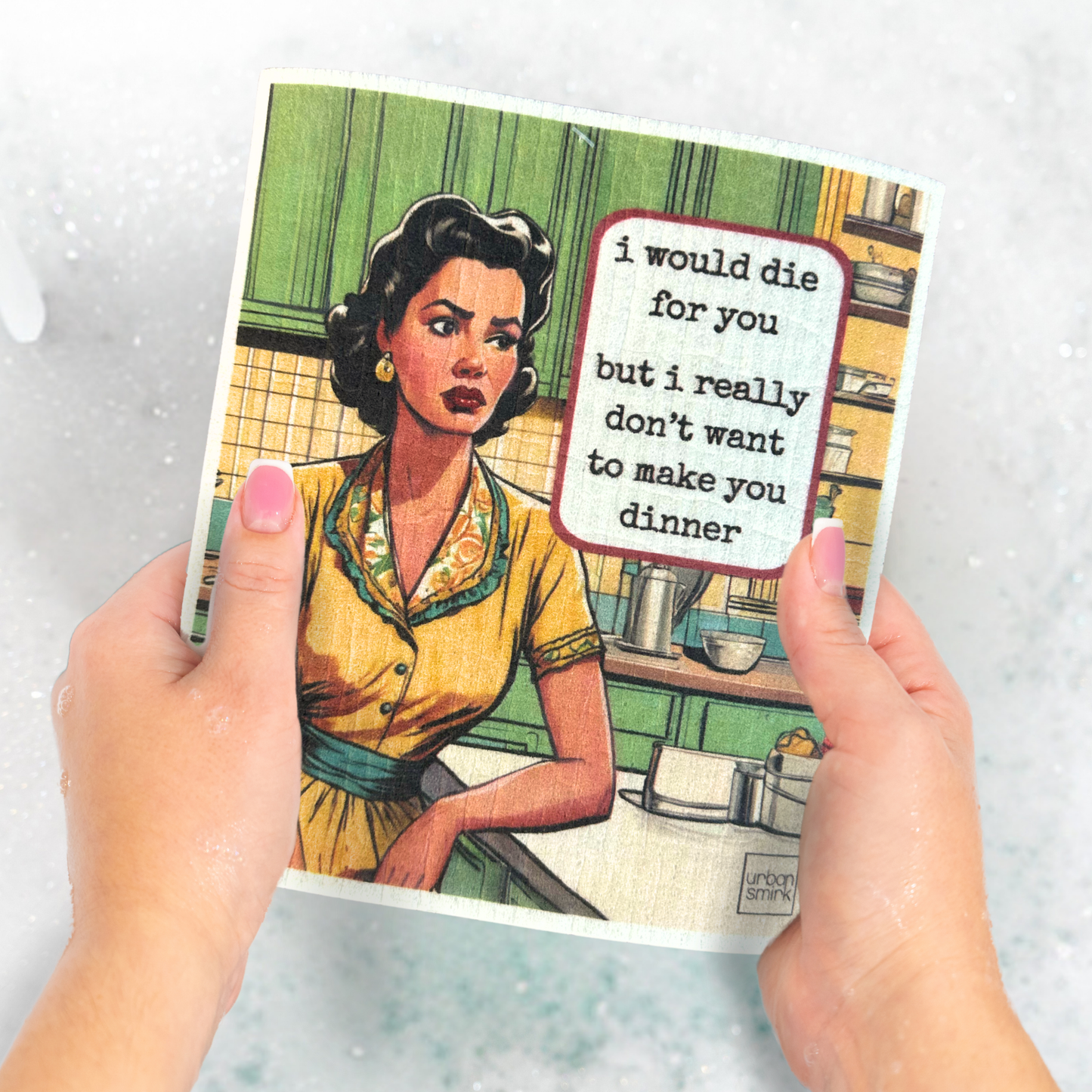 Die for You Make Dinner - Funny Retro Swedish Dishcloth