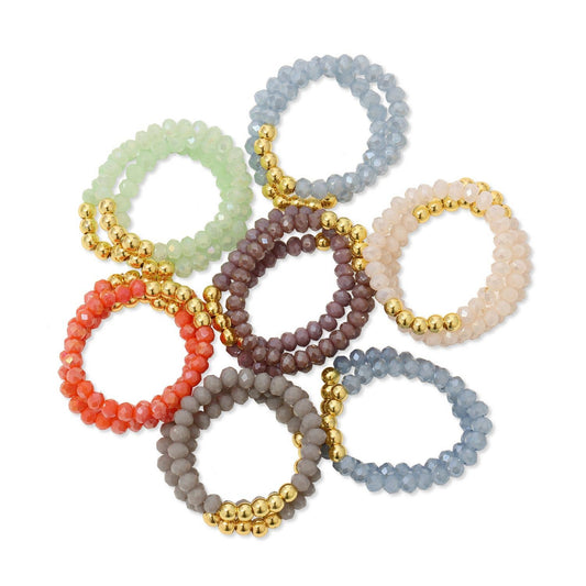 Asst/24 Stretch Crystal Rings With Bead Accents