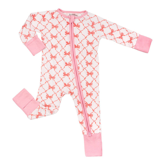 Beautiful Bows Baby Bamboo Pajamas, 2-Way Zipper Romper