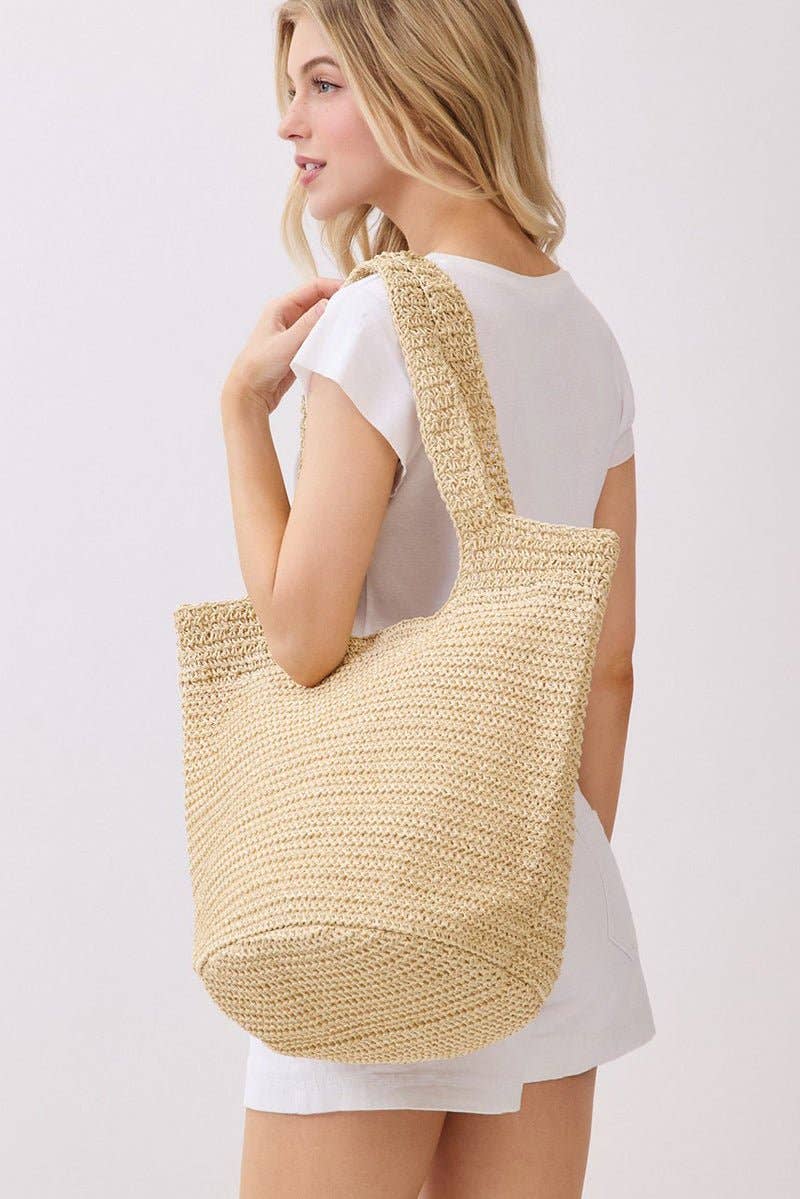 Salt & Sun Beige Woven Straw Bucket Bag