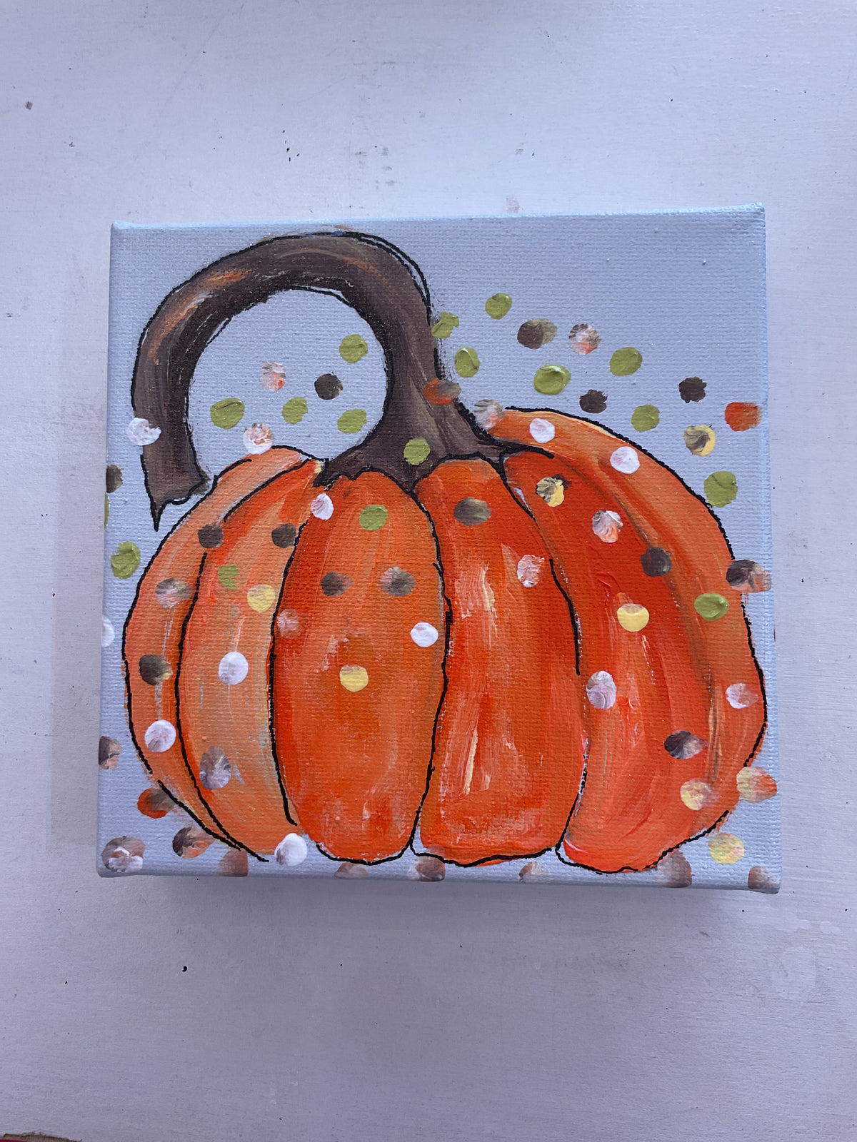 LS 6”x6” Pumpkin original acrylic artwork by Linda Savage