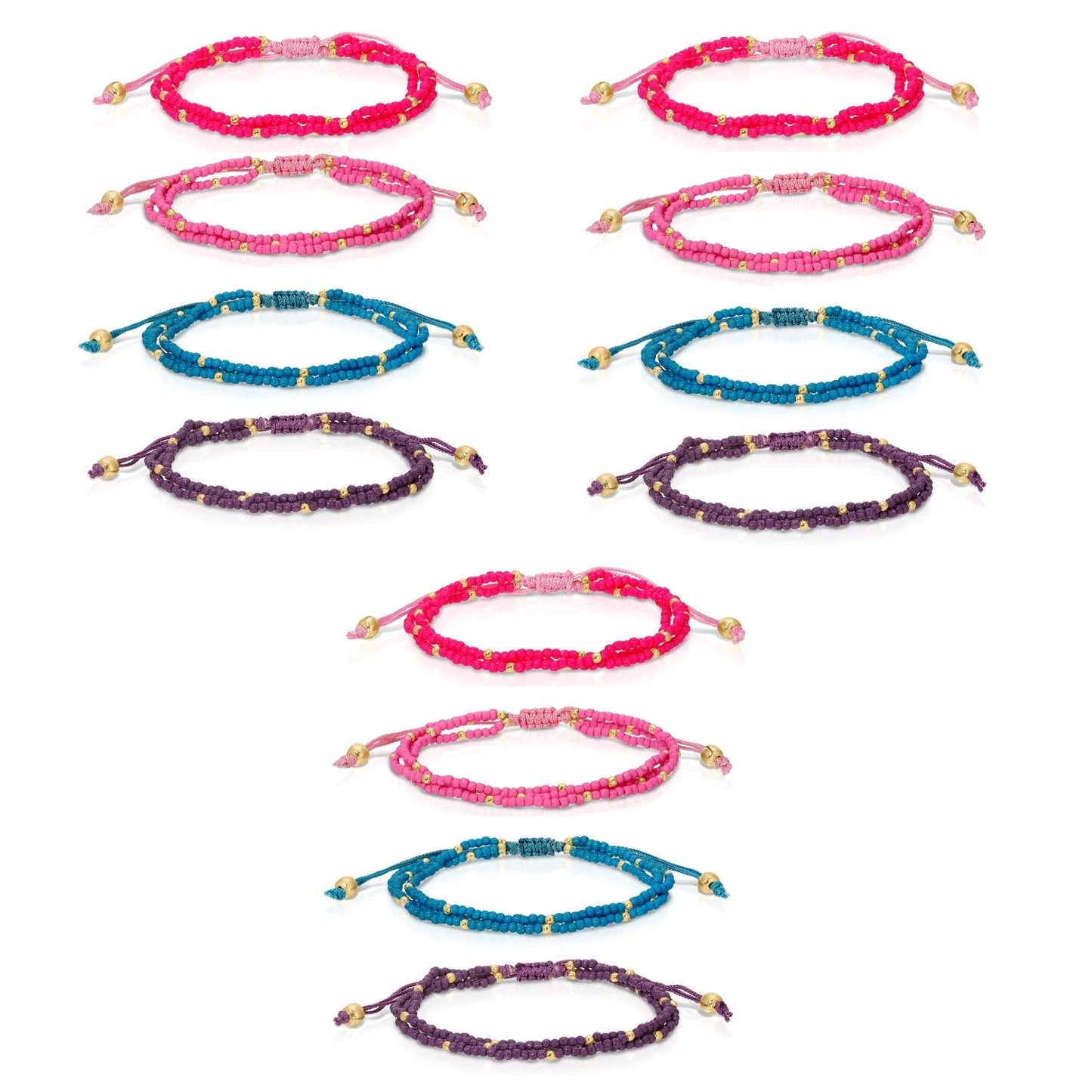 2mm Assorted Triple Adjustable Seed Bead Bracelets