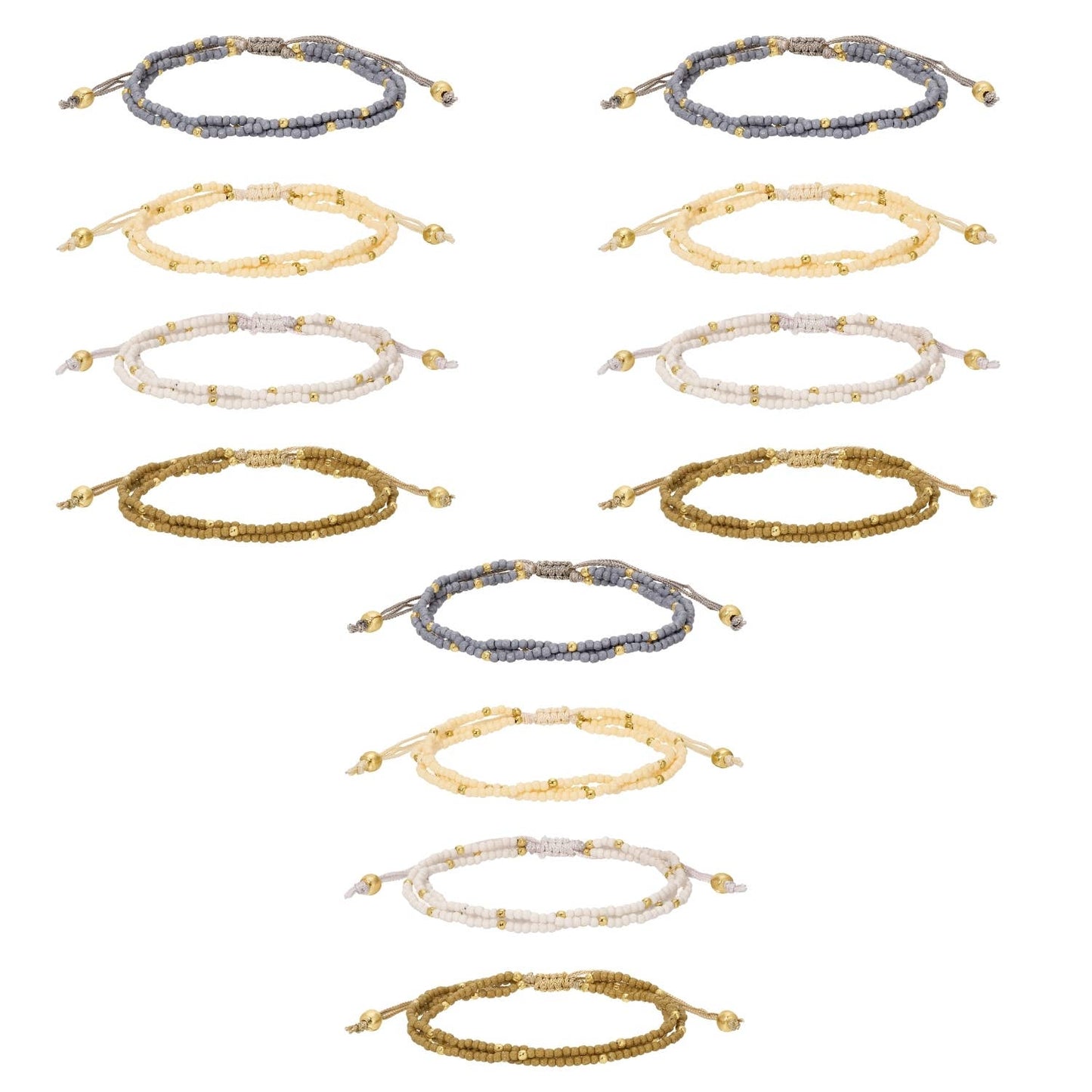 2mm Assorted Triple Adjustable Seed Bead Bracelets