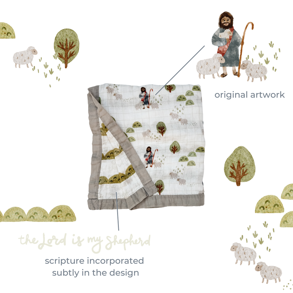Catholic Luxury Double Sided Muslin Blanket - The Lord is my Shepherd