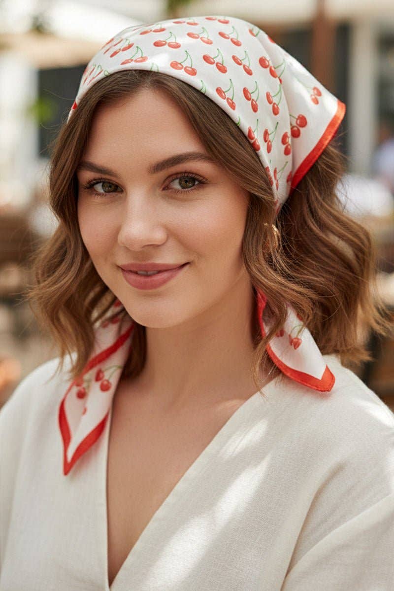 Cherry Season Square Satin Scarf