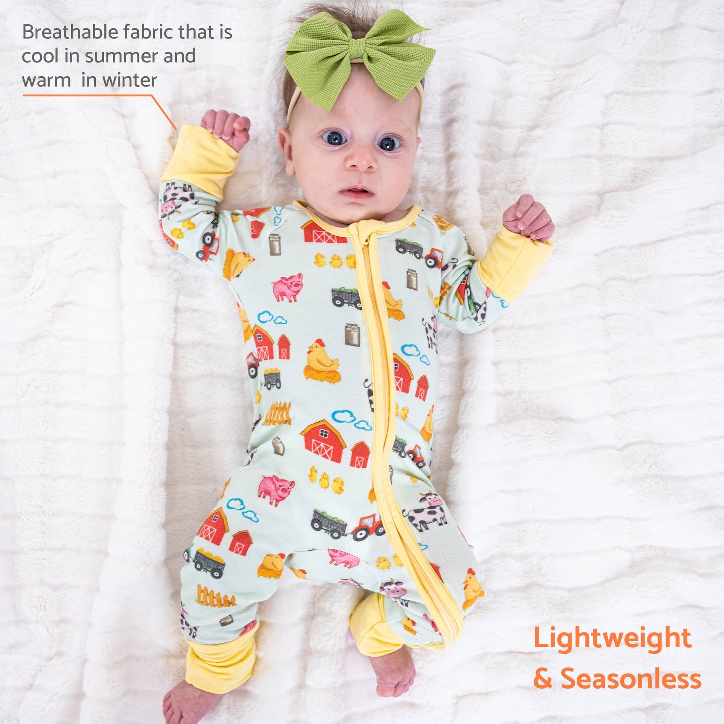 Bamboo Baby Convertible Zipper Pajama Little Barnyard