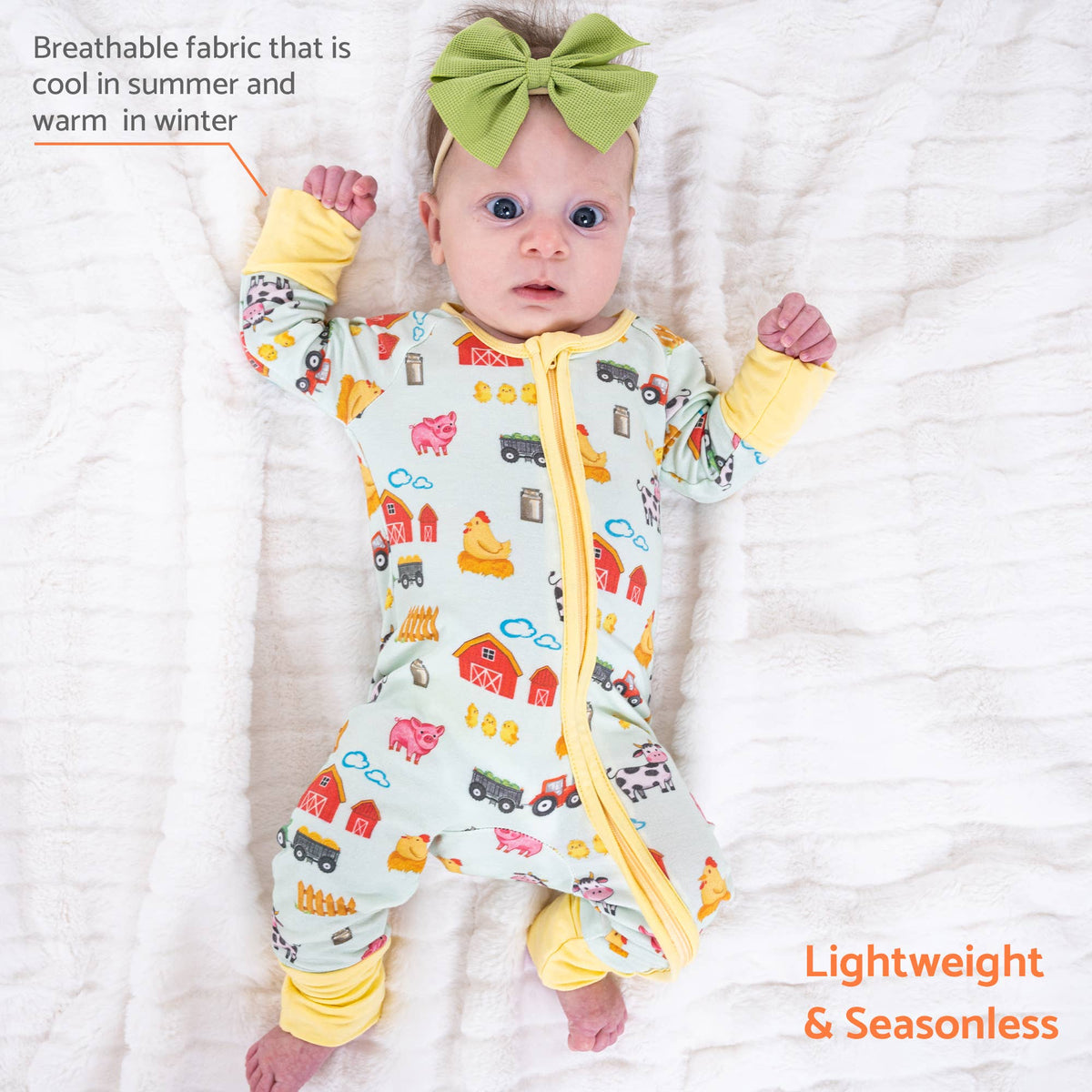 Bamboo Baby Convertible Zipper Pajama Little Barnyard