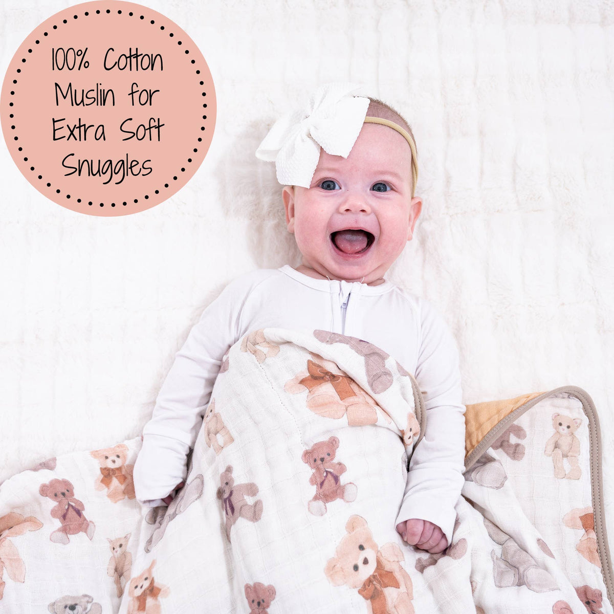 Teddy Bear Baby Toddler 100% Cotton Muslin Blanket  47"x47"