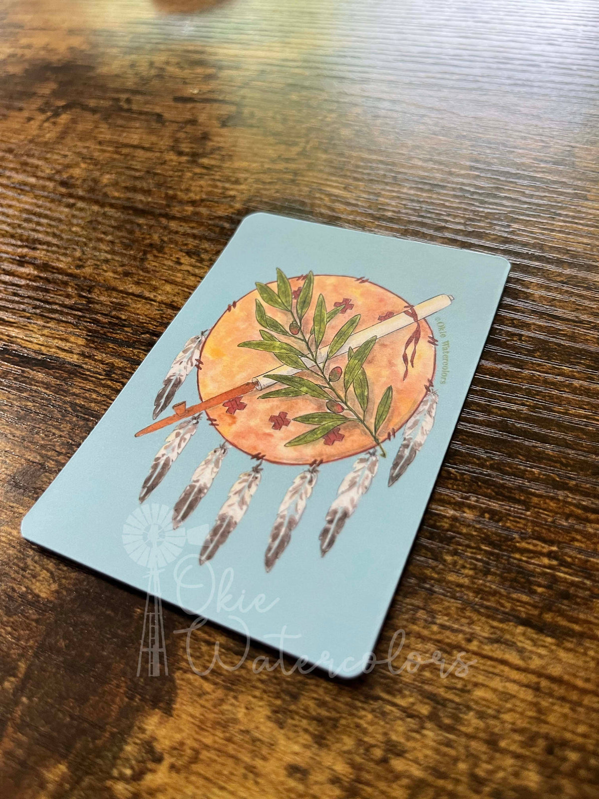Oklahoma Flag Emblem Watercolor Art, 4” Magnet