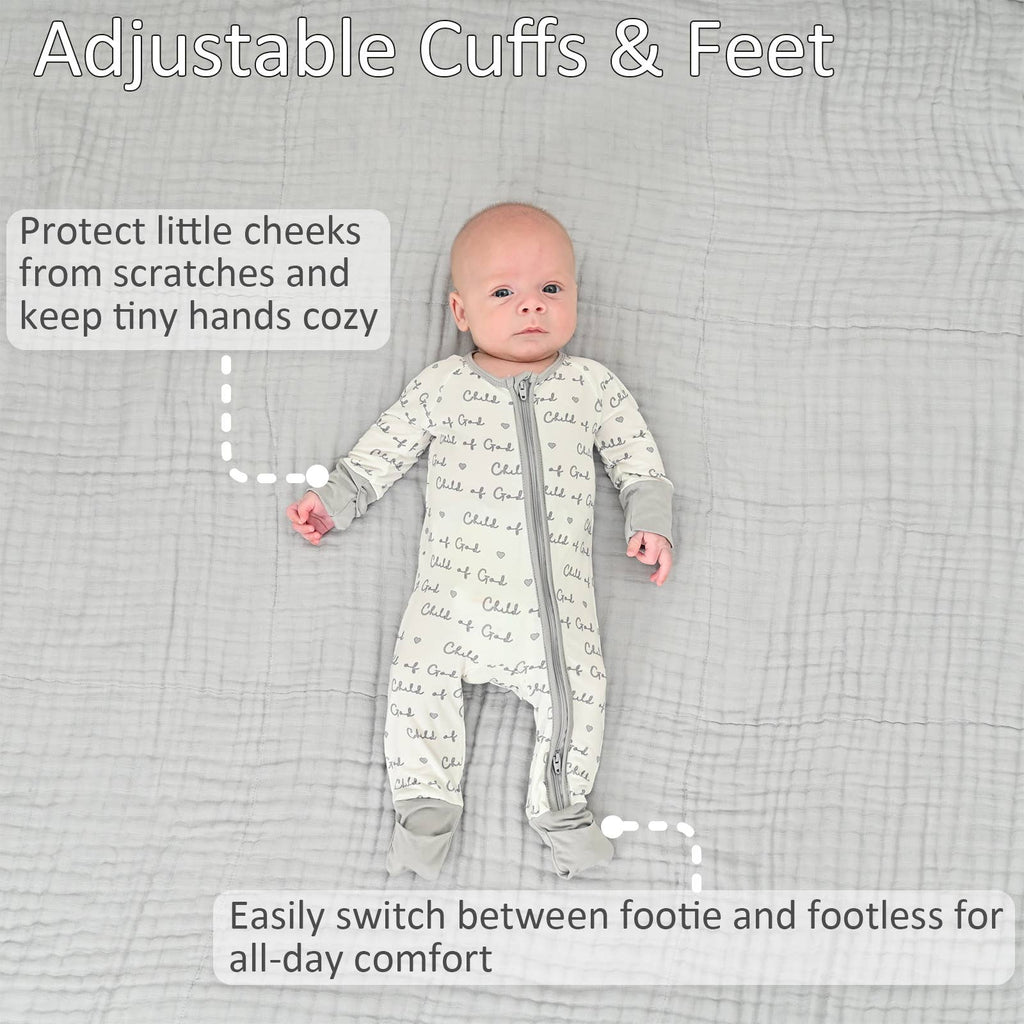 Child Of God Baby Bamboo Pajamas, 2-Way Zipper Baby Romper