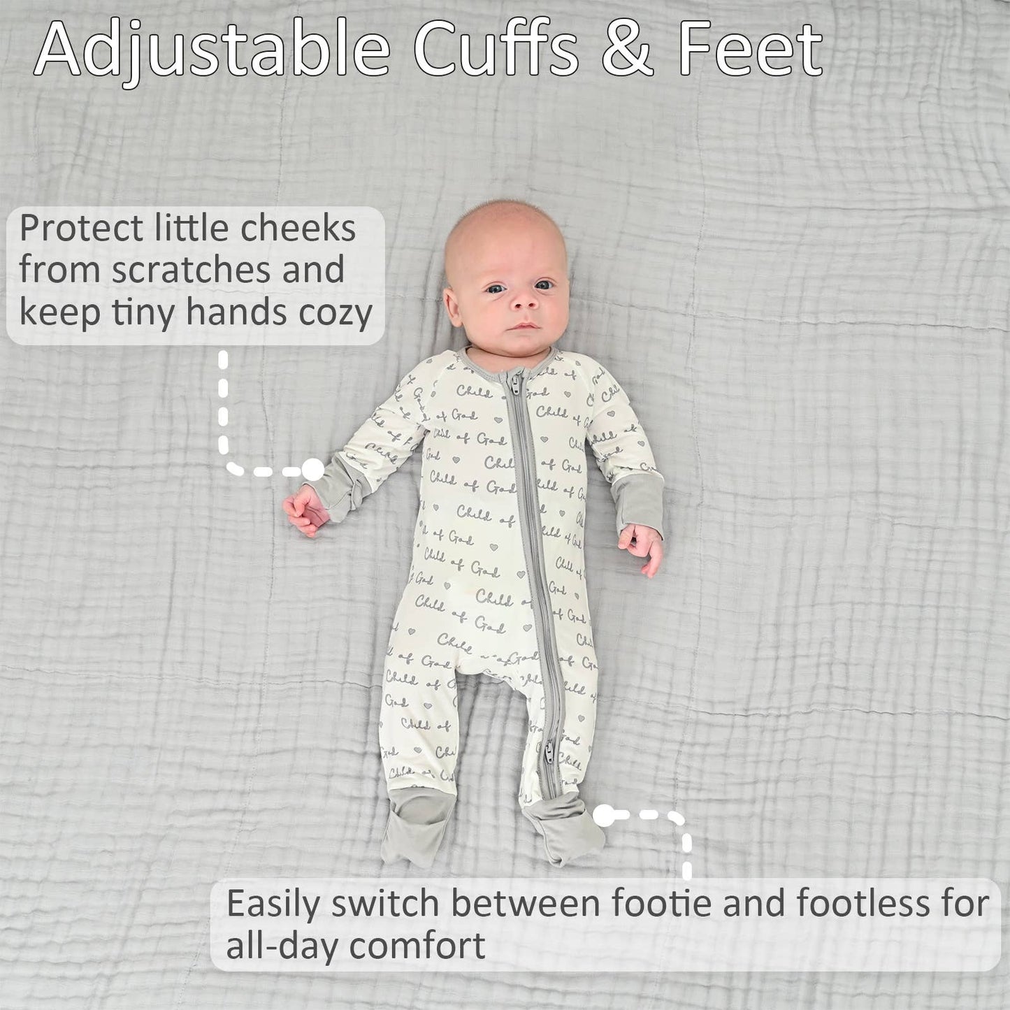 Child Of God Baby Bamboo Pajamas, 2-Way Zipper Baby Romper