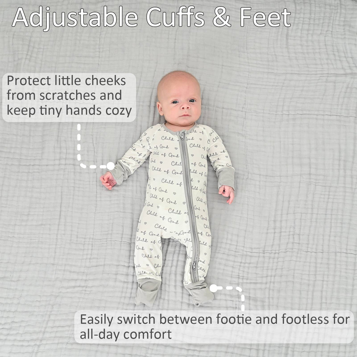 Child Of God Baby Bamboo Pajamas, 2-Way Zipper Baby Romper
