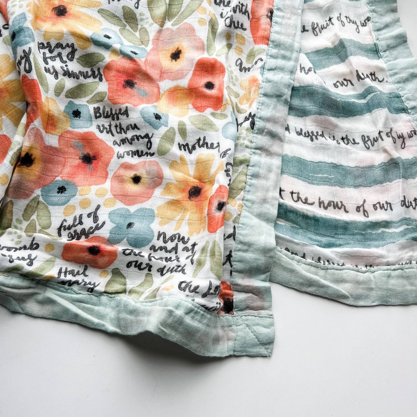 Catholic Luxury Double Sided Muslin Blanket - Watercolor Hail Mary