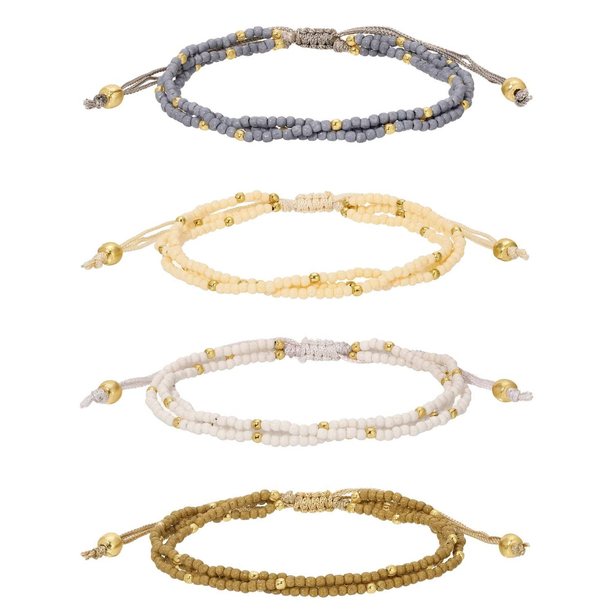 2mm Assorted Triple Adjustable Seed Bead Bracelets