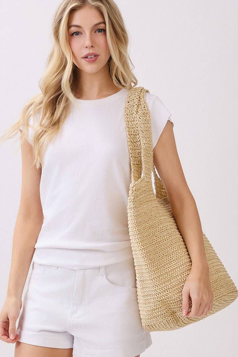 Salt & Sun Beige Woven Straw Bucket Bag