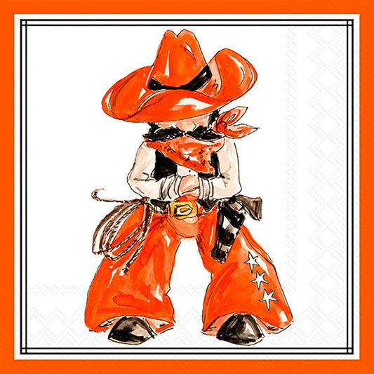 Paper Cocktail Napkins 20 Ct Orange Cowboy Hometown Pride