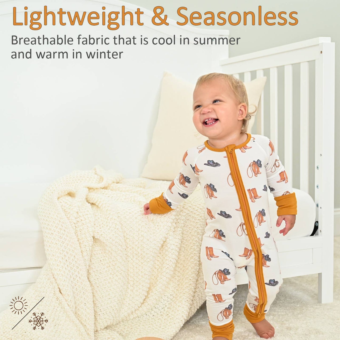 Life Is Better In Boots  Baby Bamboo Pajamas, 2-Way Zipper