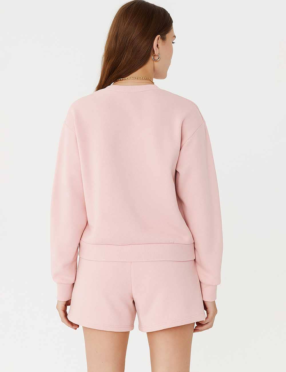 Ladies Solid Color Long Sleeves Sweatshirt & Shorts Set