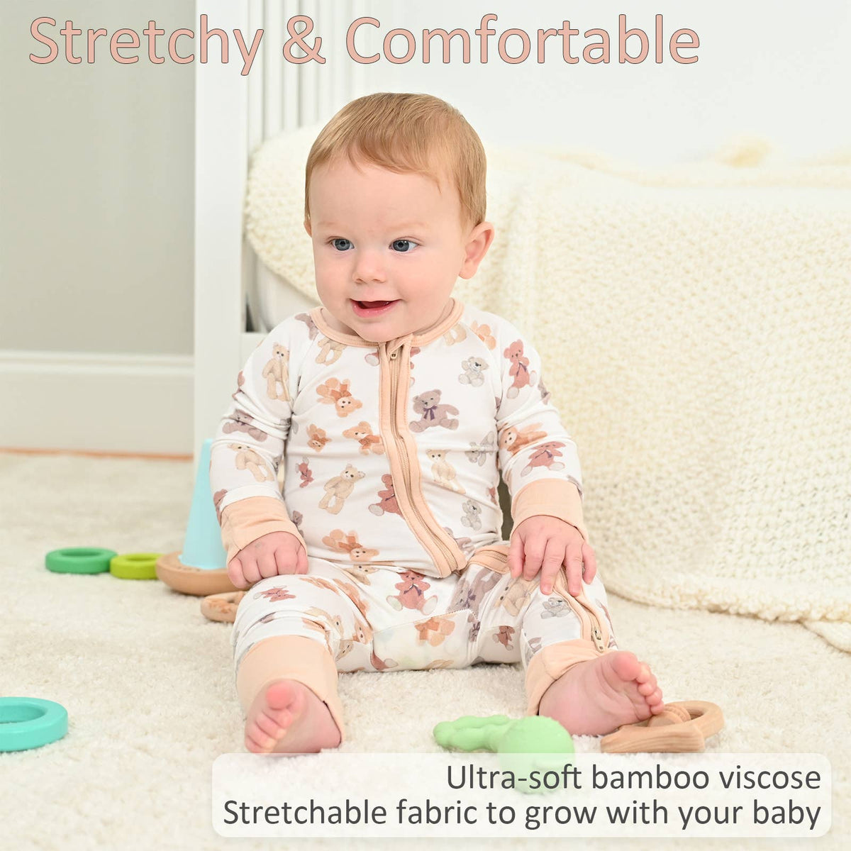 Bear Hugs Baby Bamboo Pajamas, 2-Way Zipper Romper