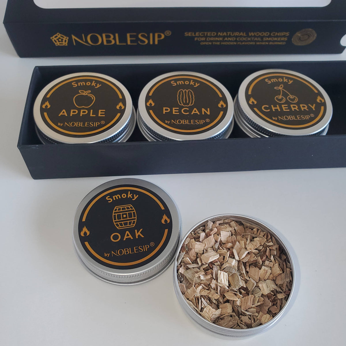 Wood Chips for Cocktail and Food Smokers, Bar gift case 4pcs