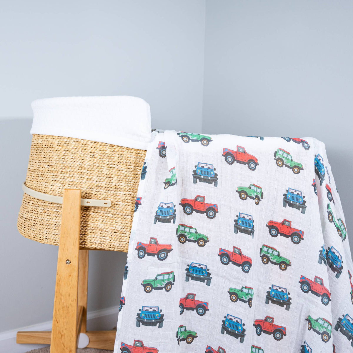 Baby Muslin Swaddle Blanket 47x47 Vroom Vroom Zoom