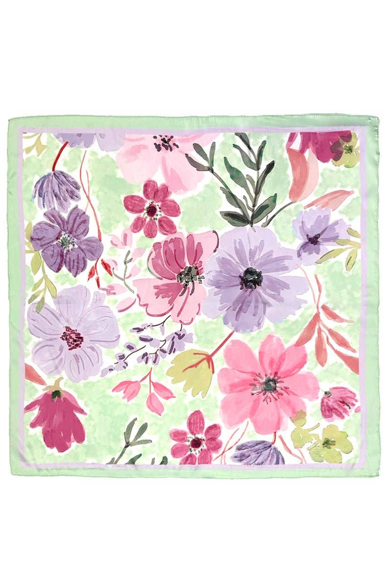 Art in Bloom Green Square Satin Scarf