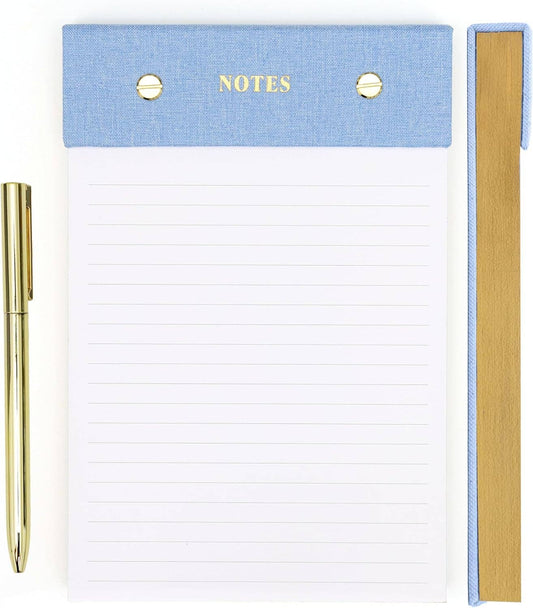 Lined Notepad Fabric Memo Pad With Pen - Light Blue