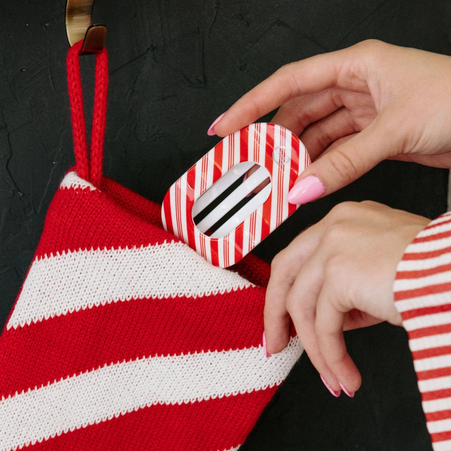 Flat Round Hair Clip | Small | Candy Cane Crush