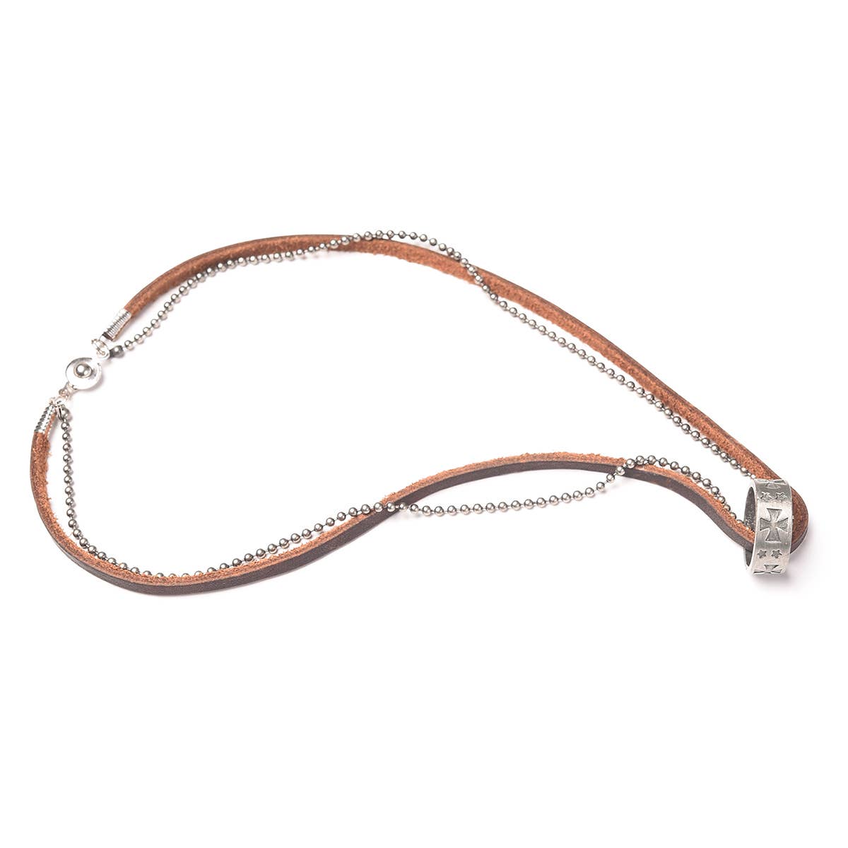 Leather Crossed Ring Necklace