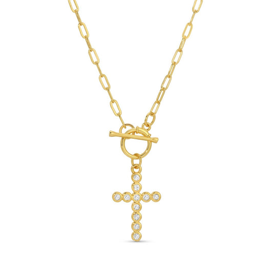 Sparkle Cross Toggle Necklace